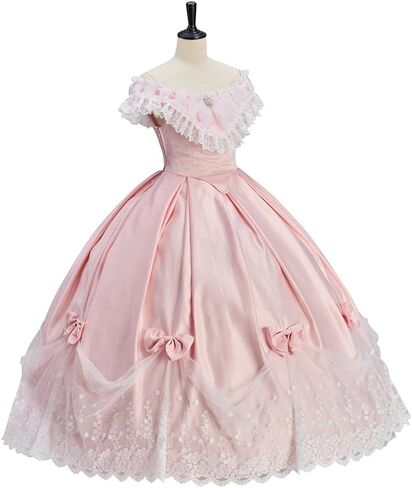 زي النساء الجنوبي بيل عصر النهضة الوردي الفيكتوري 1860S فستان الزفاف الحرب الأهلية روكوكو كرات روكوكو in Kuwait