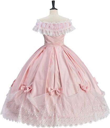 زي النساء الجنوبي بيل عصر النهضة الوردي الفيكتوري 1860S فستان الزفاف الحرب الأهلية روكوكو كرات روكوكو in Kuwait