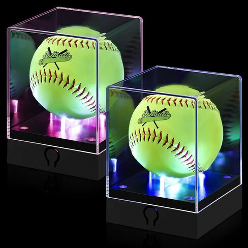 Softball Display Case with LED Light, Acrylic Softball Display Cube, UV Protected Clear Softball Holder Display Case for Memorabilia Softball for Fit 12'' Softball Baseball Golf Storage in Kuwait