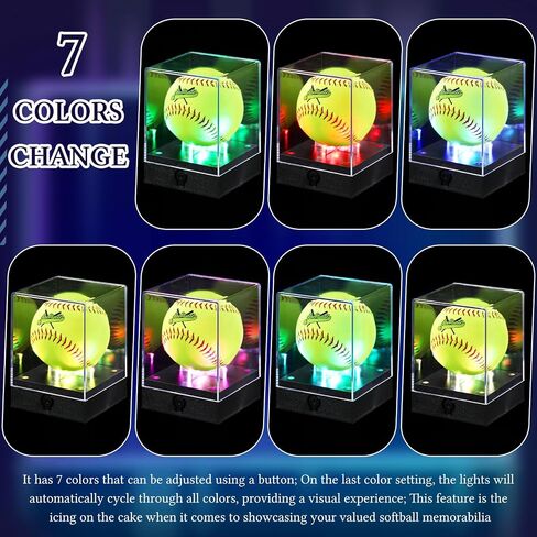 Softball Display Case with LED Light, Acrylic Softball Display Cube, UV Protected Clear Softball Holder Display Case for Memorabilia Softball for Fit 12'' Softball Baseball Golf Storage in Kuwait