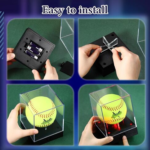 Softball Display Case with LED Light, Acrylic Softball Display Cube, UV Protected Clear Softball Holder Display Case for Memorabilia Softball for Fit 12'' Softball Baseball Golf Storage in Kuwait