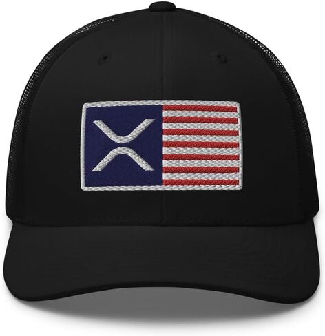 XRP USA Flag Presidered Bill Bill Trucker HAT MID CROWN COMPLE REPPLE CLEPTO CAP in Kuwait
