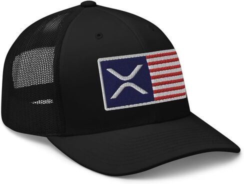XRP USA Flag Presidered Bill Bill Trucker HAT MID CROWN COMPLE REPPLE CLEPTO CAP in Kuwait
