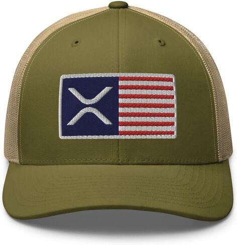 XRP USA Flag Presidered Bill Bill Trucker HAT MID CROWN COMPLE REPPLE CLEPTO CAP in Kuwait