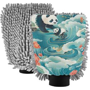 Absorbent Microfiber Car Wash Drying Mitts, 2 Pack, Scratch-Free & Lint-Free, Rich Foam, Highly Absorbent, Double Sided, Wash Mitt Perfect for Car Washing, M, Panda (24) in Saudi Arabia