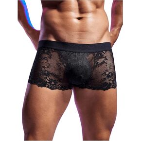 SweatyRocks Men's Sheer Mesh Floral Lace Boxer Briefs Mid Rise Breathable Underwear in Saudi Arabia