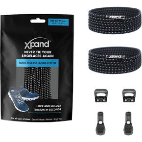 xpand جولة lacing. مرنة لا حذاء حذاء - تحكم سريع في التوتر - حجم واحد يناسب جميع أحذية البالغين والأطفال in Kuwait