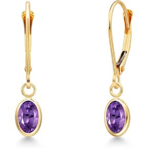 Gem Stone King 14K Yellow Gold Gemstone Birthstone Leverback Dangle Earrings for Women | Oval 6X4MM | Gold Jewelry for Her Mom Wife in Saudi Arabia