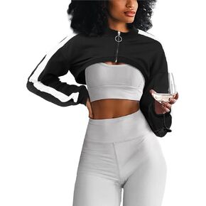 LovelyWholesale Womens Zip Up Cropped Sweatshirts Workout Long Sleeve Crop Tops in Kuwait