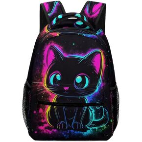 حقيبة الظهر الأسود للقطات للبنات ، حقيبة الكتب القطة اللطيفة ، حقيبة مدرسية هريرة مضحكة للأطفال ، حقيبة ظهر للمدرسة المتوسطة ، 16.5 ، 16.5 ، الأسود الوردي in Kuwait
