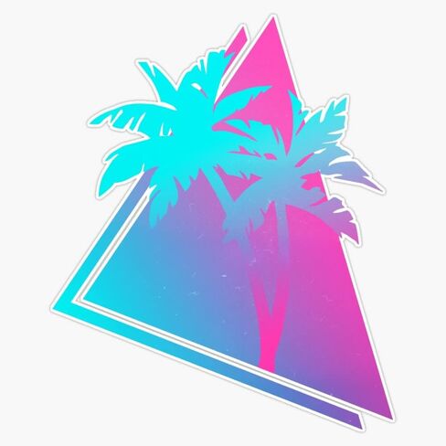 Retro 80s 90s Vaporwave Palm Trees Gift. تصميم وردي وأزرق تصميم ملصق فينيل مقاوم للماء ملصق جدار الكمبيوتر المحمول ملصق وضيف النافذة 5 " in Saudi Arabia