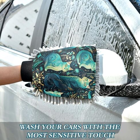 Absorbent Microfiber Car Wash Drying Mitts, 2 Pack, Scratch-Free & Lint-Free, Rich Foam, Highly Absorbent, Double Sided, Wash Mitt Perfect for Car Washing, M, Cat (37) in Saudi Arabia