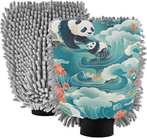 Absorbent Microfiber Car Wash Drying Mitts, 2 Pack, Scratch-Free & Lint-Free, Rich Foam, Highly Absorbent, Double Sided, Wash Mitt Perfect for Car Washing, M, Panda (24) in Saudi Arabia