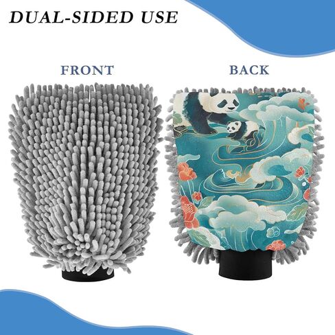 Absorbent Microfiber Car Wash Drying Mitts, 2 Pack, Scratch-Free & Lint-Free, Rich Foam, Highly Absorbent, Double Sided, Wash Mitt Perfect for Car Washing, M, Panda (24) in Saudi Arabia