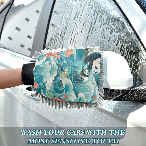 Absorbent Microfiber Car Wash Drying Mitts, 2 Pack, Scratch-Free & Lint-Free, Rich Foam, Highly Absorbent, Double Sided, Wash Mitt Perfect for Car Washing, M, Panda (24) in Saudi Arabia