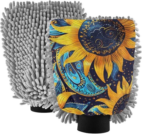 Absorbent Microfiber Car Wash Drying Mitts, 2 Pack, Scratch-Free & Lint-Free, Rich Foam, Highly Absorbent, Double Sided, Wash Mitt Perfect for Car Washing, L, Sunflower (25) in Saudi Arabia