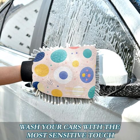 Absorbent Microfiber Car Wash Drying Mitts, 2 Pack, Scratch-Free & Lint-Free, Rich Foam, Highly Absorbent, Double Sided, Wash Mitt Perfect for Car Washing, L, Cute Illustration Sun in Saudi Arabia