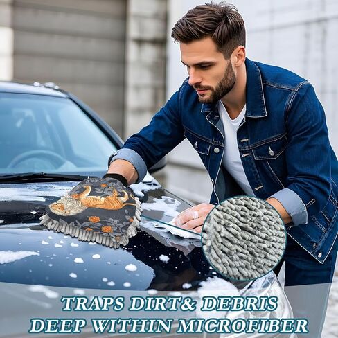Absorbent Microfiber Car Wash Drying Mitts, 2 Pack, Scratch-Free & Lint-Free, Rich Foam, Highly Absorbent, Double Sided, Wash Mitt Perfect for Car Washing, M, Lion (5) in Saudi Arabia
