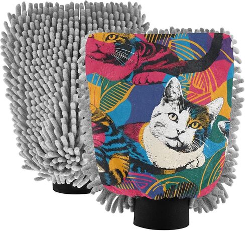 Absorbent Microfiber Car Wash Drying Mitts, 2 Pack, Scratch-Free & Lint-Free, Rich Foam, Highly Absorbent, Double Sided, Wash Mitt Perfect for Car Washing, L, Cat (14) in Saudi Arabia
