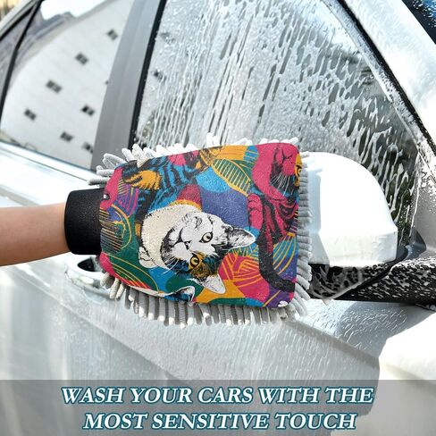 Absorbent Microfiber Car Wash Drying Mitts, 2 Pack, Scratch-Free & Lint-Free, Rich Foam, Highly Absorbent, Double Sided, Wash Mitt Perfect for Car Washing, L, Cat (14) in Saudi Arabia