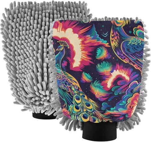 Absorbent Microfiber Car Wash Drying Mitts, 2 Pack, Scratch-Free & Lint-Free, Rich Foam, Highly Absorbent, Double Sided, Wash Mitt Perfect for Car Washing, M, Peacock (5) in Saudi Arabia