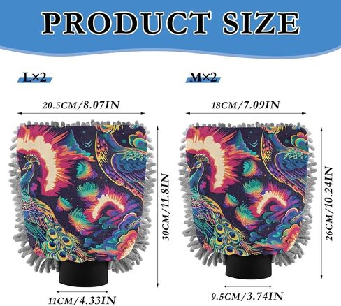 Absorbent Microfiber Car Wash Drying Mitts, 2 Pack, Scratch-Free & Lint-Free, Rich Foam, Highly Absorbent, Double Sided, Wash Mitt Perfect for Car Washing, M, Peacock (5) in Saudi Arabia