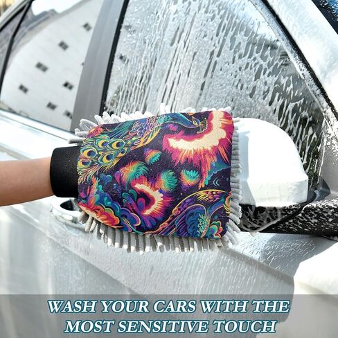 Absorbent Microfiber Car Wash Drying Mitts, 2 Pack, Scratch-Free & Lint-Free, Rich Foam, Highly Absorbent, Double Sided, Wash Mitt Perfect for Car Washing, M, Peacock (5) in Saudi Arabia