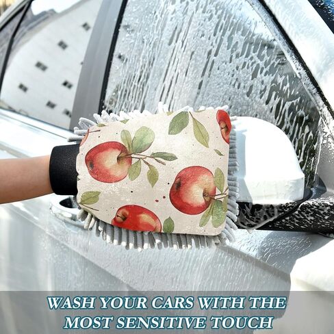 Absorbent Microfiber Car Wash Drying Mitts, 2 Pack, Scratch-Free & Lint-Free, Rich Foam, Highly Absorbent, Double Sided, Wash Mitt Perfect for Car Washing, M, Watercolor Apple (1) in Saudi Arabia