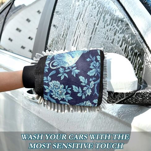 Absorbent Microfiber Car Wash Drying Mitts, 2 Pack, Scratch-Free & Lint-Free, Rich Foam, Highly Absorbent, Double Sided, Wash Mitt Perfect for Car Washing, L, Lion (4) in Saudi Arabia