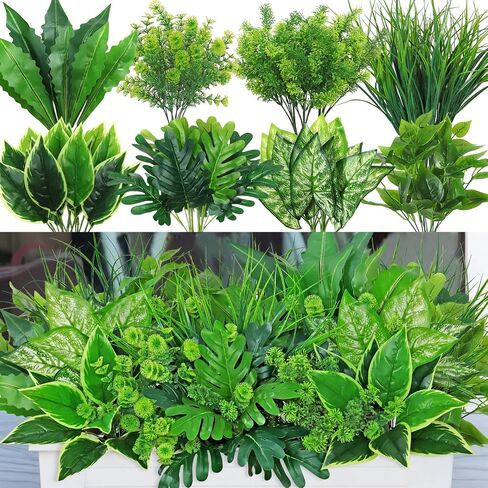 Dremisland 18 Bundles Artificial Plants Outdoor UV Resistant Faux Plants Artificial Boxwood Onion Plastic Greenery Stems Fake Shrubs for Porch Planter Window Box Patio Garden Home Decor in Saudi Arabia