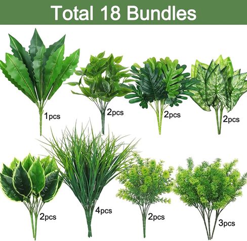 Dremisland 18 Bundles Artificial Plants Outdoor UV Resistant Faux Plants Artificial Boxwood Onion Plastic Greenery Stems Fake Shrubs for Porch Planter Window Box Patio Garden Home Decor in Saudi Arabia