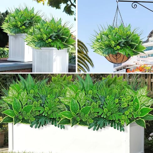 Dremisland 18 Bundles Artificial Plants Outdoor UV Resistant Faux Plants Artificial Boxwood Onion Plastic Greenery Stems Fake Shrubs for Porch Planter Window Box Patio Garden Home Decor in Saudi Arabia