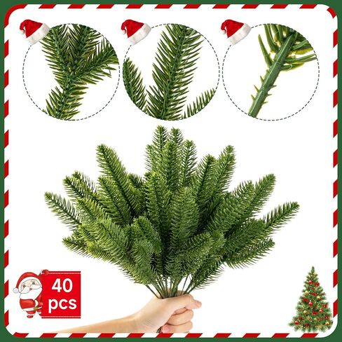 Crafare 15pcs فروع الصنوبر الاصطناعية النباتات الخضراء النباتات داي الصنوبر المزيفة لديكور عيد الميلاد إكليلا إكليلية إكليل الزهور in Kuwait