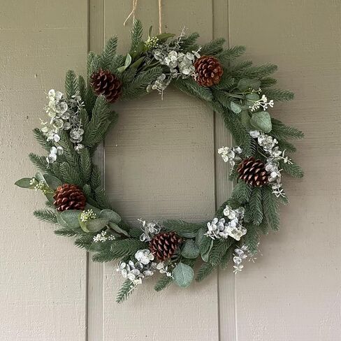 Christmas Greenery Stems 50PCS, Snowy Artificial Pine Stems Frosted Red Berry Stems 10.6" Faux Greenery Pine Branches Christmas Picks for DIY Christmas Garland Wreath Cedar Garland Home Dector (Snowy) in Saudi Arabia