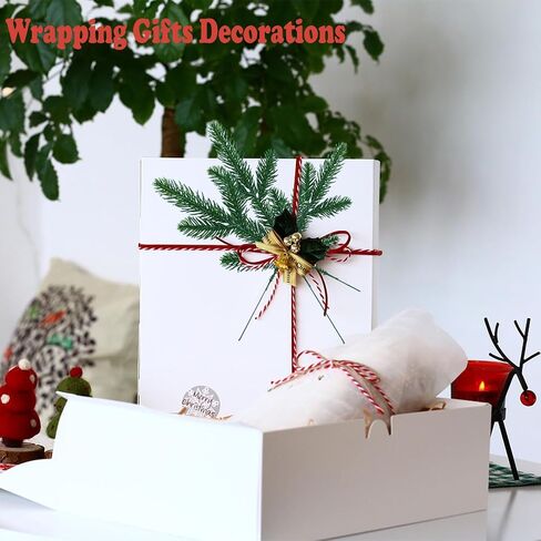 Christmas Greenery Stems 50PCS, Snowy Artificial Pine Stems Frosted Red Berry Stems 10.6" Faux Greenery Pine Branches Christmas Picks for DIY Christmas Garland Wreath Cedar Garland Home Dector (Snowy) in Saudi Arabia