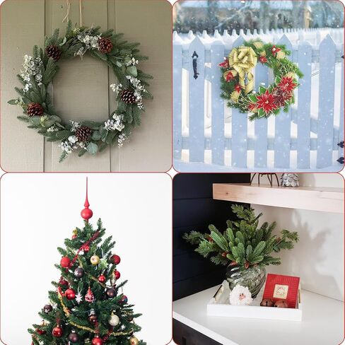 Christmas Greenery Stems 50PCS, Snowy Artificial Pine Stems Frosted Red Berry Stems 10.6" Faux Greenery Pine Branches Christmas Picks for DIY Christmas Garland Wreath Cedar Garland Home Dector (Snowy) in Saudi Arabia