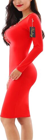 YMING Womens Criss Cross Bodycon Dress Sexy Solid Color Club Dresses Long Sleeve Party Midi Dress in Kuwait