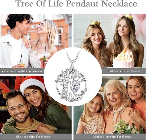 قلادة S925 للنساء ، مجوهرات شجرة الحياة ، قلادة من الحجر الفضي الفضي للنساء ، هدايا للزوجة ، الأم ، الابنة ، الذكرى عيد ميلاد عيد الحب عيد الحب in Kuwait