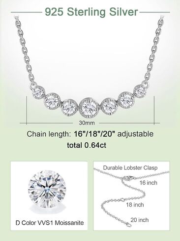 Moissanite/Sapphire/Ruby/Emerald Pendant Necklace for Women, Flower Bar/Curved Bar Design, Solid 925 Sterling Silver, 16"/18"/20" Adjustable, Anniversary Birthday Christmas Jewelry in Saudi Arabia
