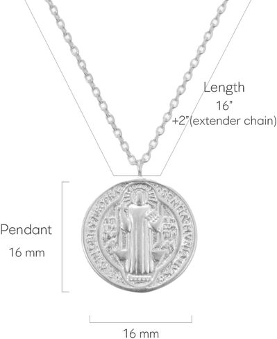 MUSTHAVE ST. Benedict Coin 18K Gold Plated Necklace With Message Card, Yellow and White Color, Anchor Chain, Best Gift Necklace, Size 16 inch + 2 inch Extender, Pendant in Saudi Arabia