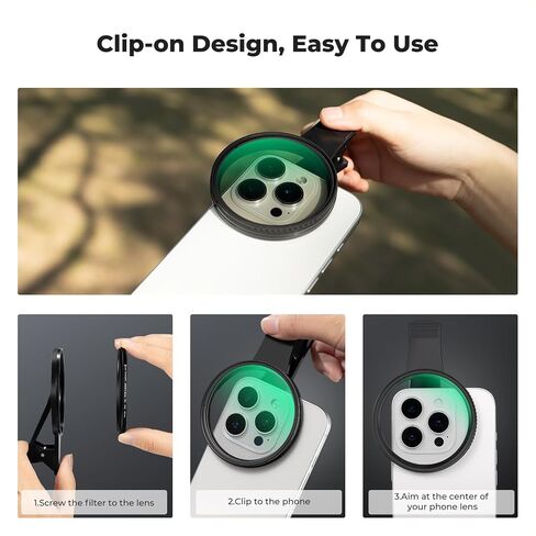 K&F Concept 67mm Clip-on Black Diffusion 1/8 Phone Camera Lens Filter Kit, Mist Cinematic Effect Filter Compatible with iPhone 16 15 14 13 12 11, for Video/Vlog/Portrait Photography in Saudi Arabia