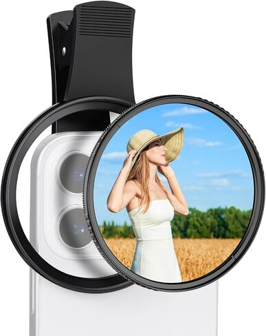 K&F Concept 67mm Clip-on Black Diffusion 1/8 Phone Camera Lens Filter Kit, Mist Cinematic Effect Filter Compatible with iPhone 16 15 14 13 12 11, for Video/Vlog/Portrait Photography in Saudi Arabia