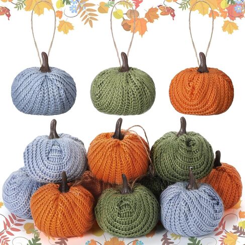 12 Pcs Mini Knit Pumpkins Fall Pumpkin Ornaments Thanksgiving Small Fall Crochet Ornaments Decorative for Autumn Rustic Farmhouse Harvest Decoration (Mini Autumn Set) in Saudi Arabia