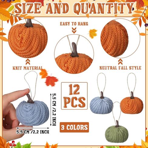 12 Pcs Mini Knit Pumpkins Fall Pumpkin Ornaments Thanksgiving Small Fall Crochet Ornaments Decorative for Autumn Rustic Farmhouse Harvest Decoration (Mini Autumn Set) in Saudi Arabia