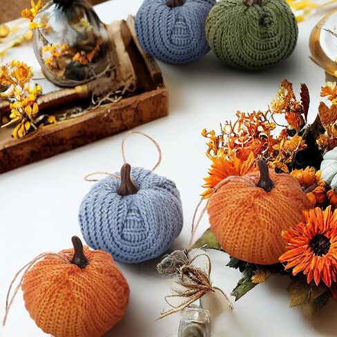 12 Pcs Mini Knit Pumpkins Fall Pumpkin Ornaments Thanksgiving Small Fall Crochet Ornaments Decorative for Autumn Rustic Farmhouse Harvest Decoration (Mini Autumn Set) in Saudi Arabia