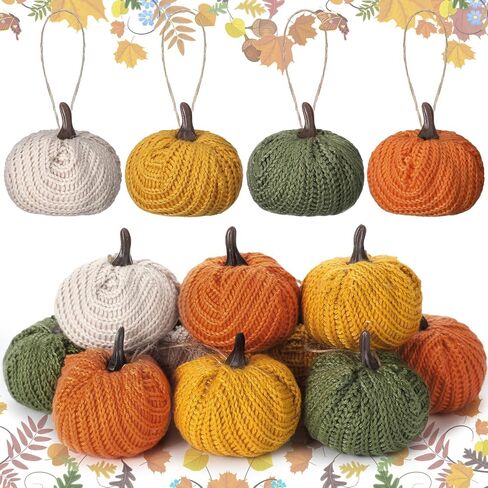 12 Pcs Mini Knit Pumpkins Fall Pumpkin Ornaments Thanksgiving Small Fall Crochet Ornaments Decorative for Autumn Rustic Farmhouse Harvest Decoration (Mini Autumn Set) in Saudi Arabia