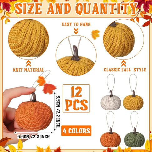 12 Pcs Mini Knit Pumpkins Fall Pumpkin Ornaments Thanksgiving Small Fall Crochet Ornaments Decorative for Autumn Rustic Farmhouse Harvest Decoration (Mini Autumn Set) in Saudi Arabia