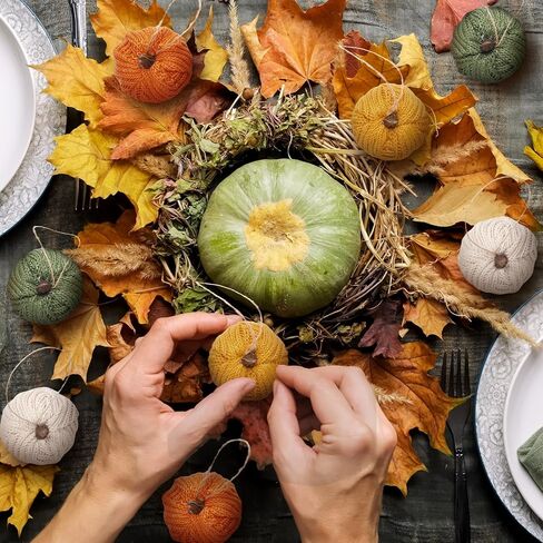 12 Pcs Mini Knit Pumpkins Fall Pumpkin Ornaments Thanksgiving Small Fall Crochet Ornaments Decorative for Autumn Rustic Farmhouse Harvest Decoration (Mini Autumn Set) in Saudi Arabia