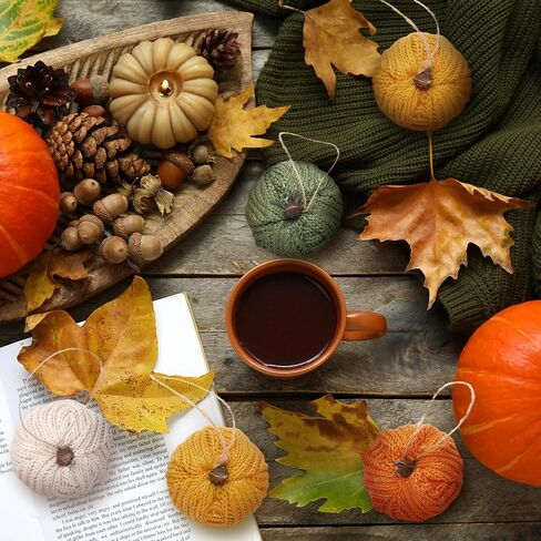 12 Pcs Mini Knit Pumpkins Fall Pumpkin Ornaments Thanksgiving Small Fall Crochet Ornaments Decorative for Autumn Rustic Farmhouse Harvest Decoration (Mini Autumn Set) in Saudi Arabia