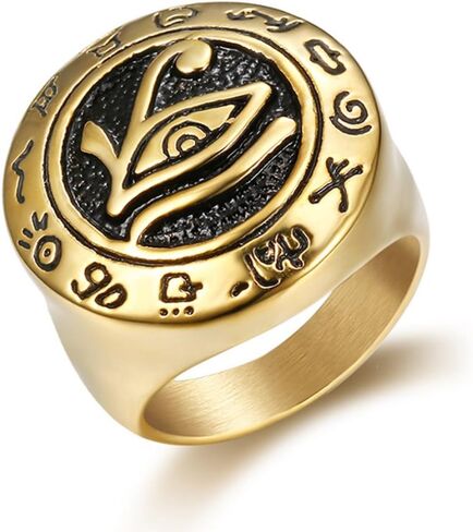 الرجل المصري المصري من الفولاذ المقاوم للصدأ للرجال من حورس حلقة جولة أعلى علامة حماية Signet Symbomy المجوهرات in Saudi Arabia
